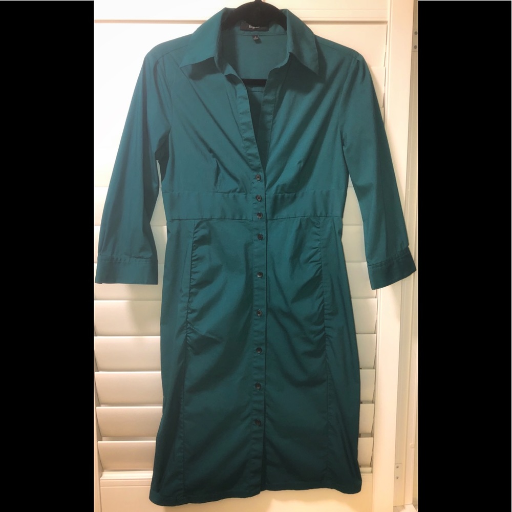 Emerald Green Express Button Up Dress